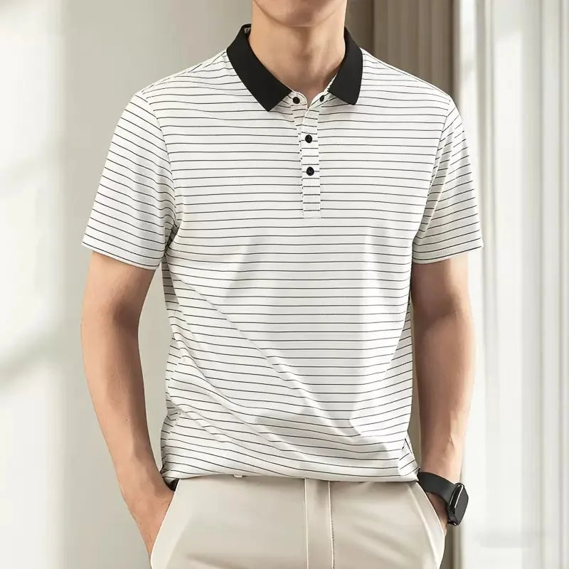 New Summer Classic Stylish Breathable Striped Short Sleeve Polo Shirt Men's Business Casual Sports High Quality T-Shirt
