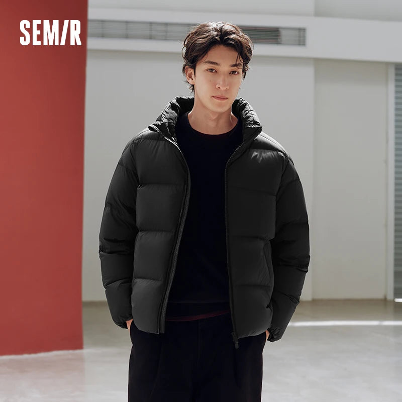 Semir Men Down Jacket Windproof Water Repellent Stand Collar Solid Color Lightweight 2026 New Winter Daily Wear