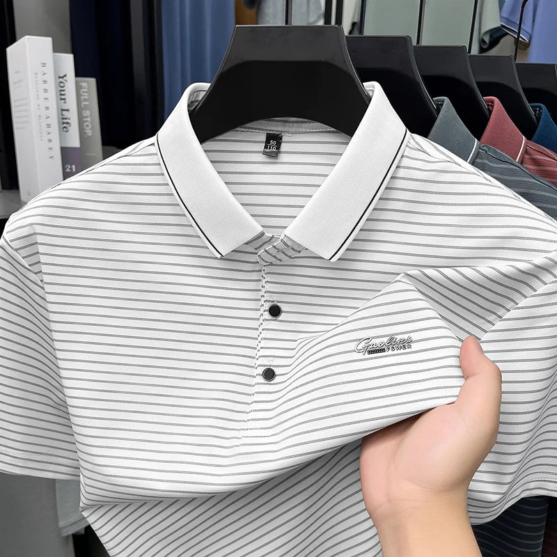 Summer New Style Men's Striped Lapel Fashion Simple Breathable Polo Shirt