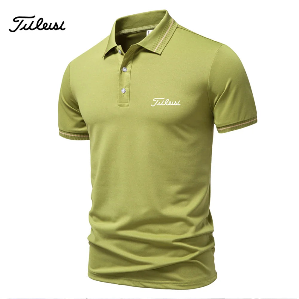 2026 new men's casual and fashionable solid color short sleeved polo shirt, comfortable and versatile summer T-shirt