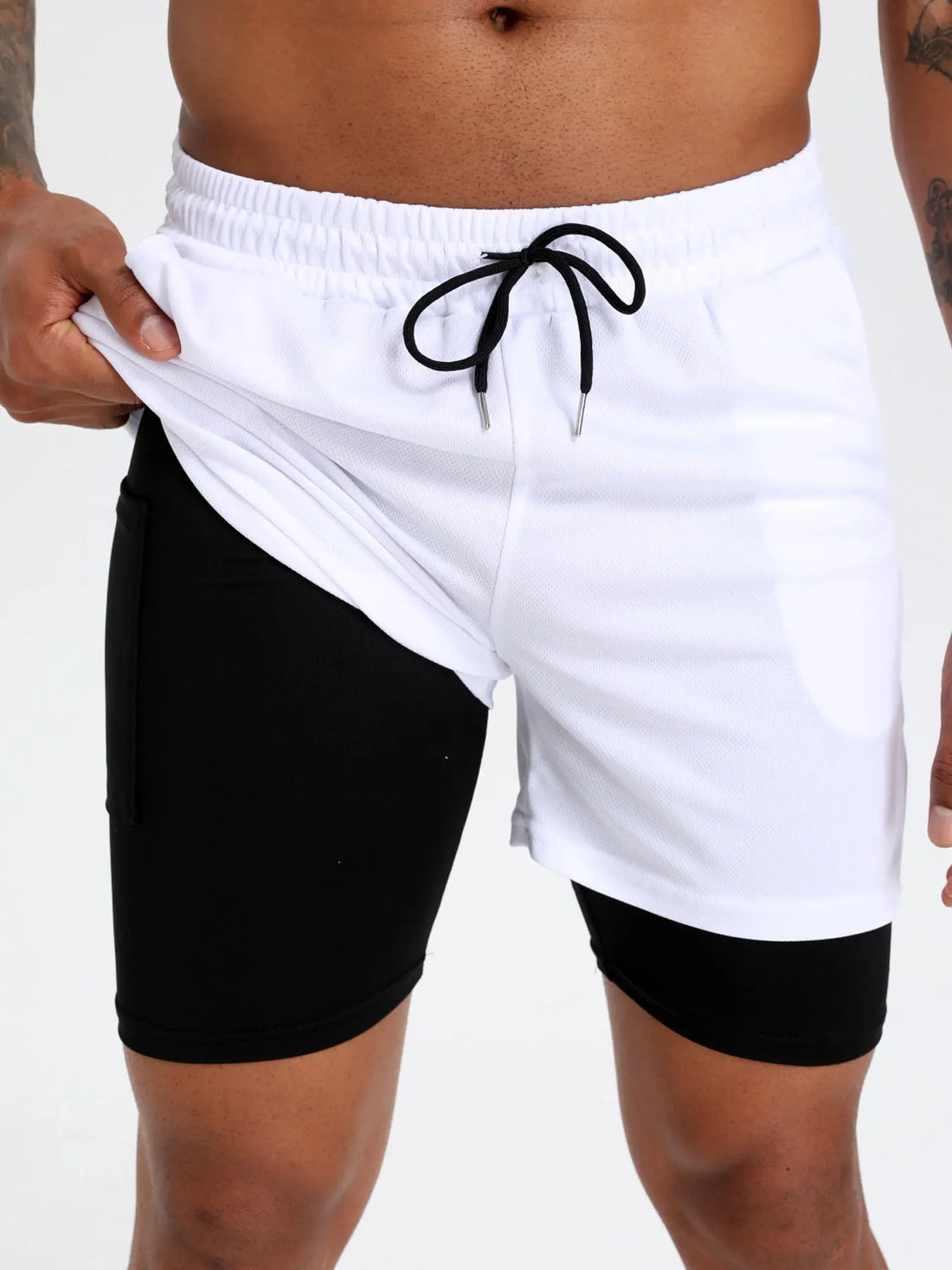 2-in-1 Men's Performance Running Shorts - Moisture-Wicking, Compression Support With Secure Zipper Pocket For Gym & Training