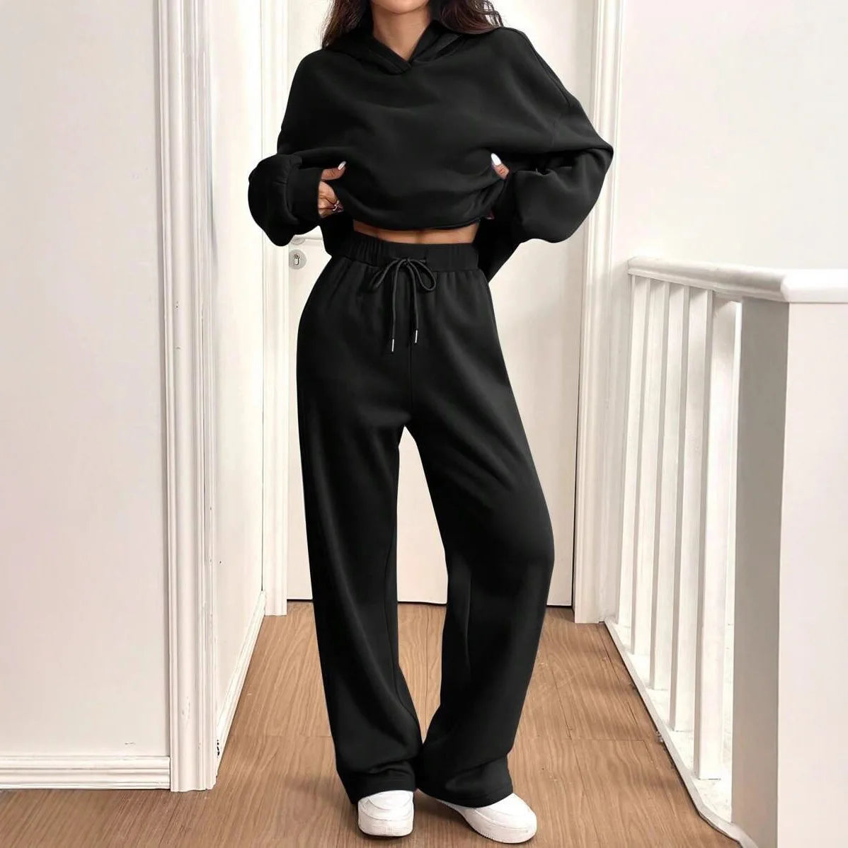 Autumn Winter Sports Suit Women Hooded Long-sleeved Pullover Sweatshirt Drawstring Sweatpants Conjunto Dos Piezas Mujer Invierno