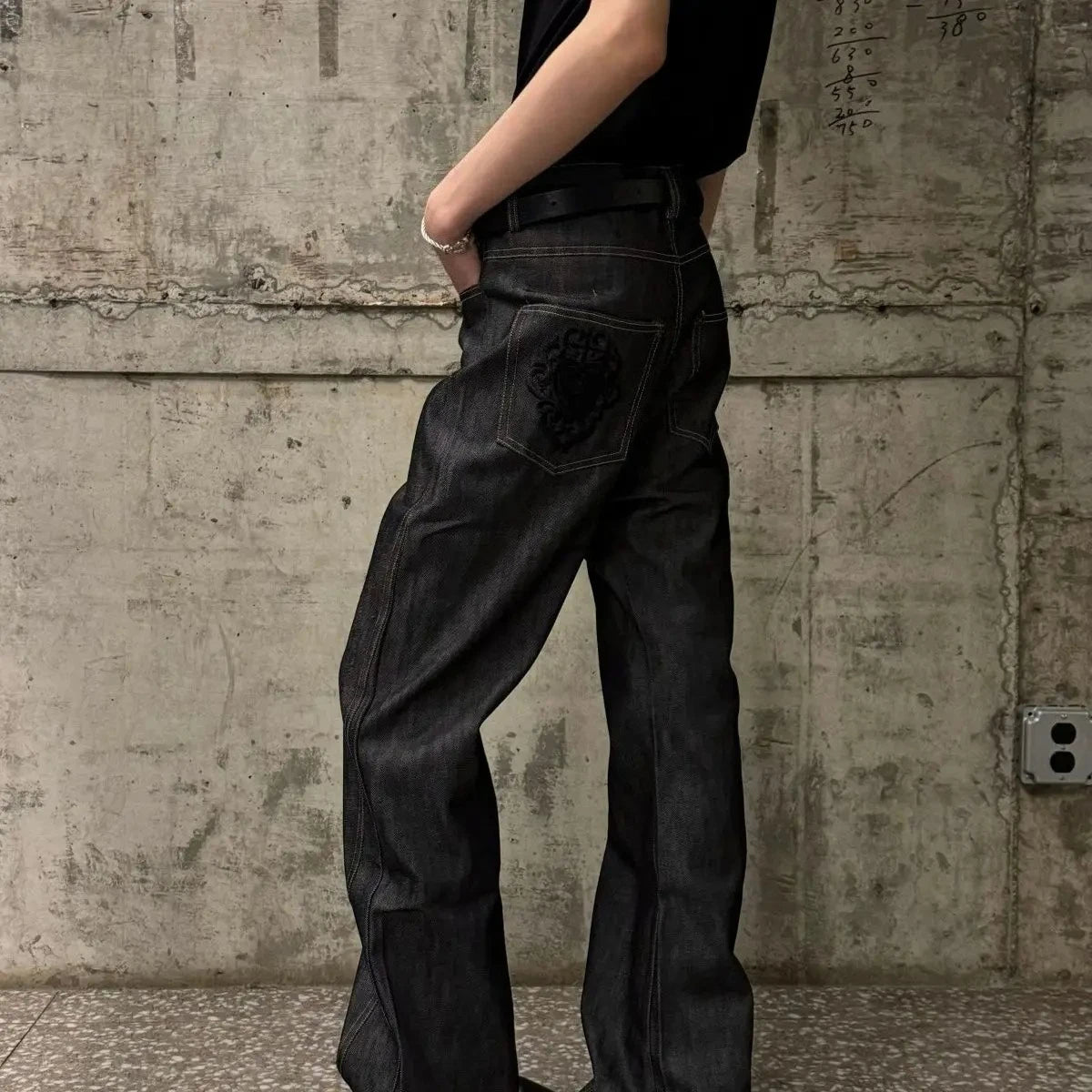 Men's Punk Style Minimalist Black Jeans Retro Sweatpants Ins Bottom Street Young Boy Casual Pants Male High Waist Y2k Trousers ATFH