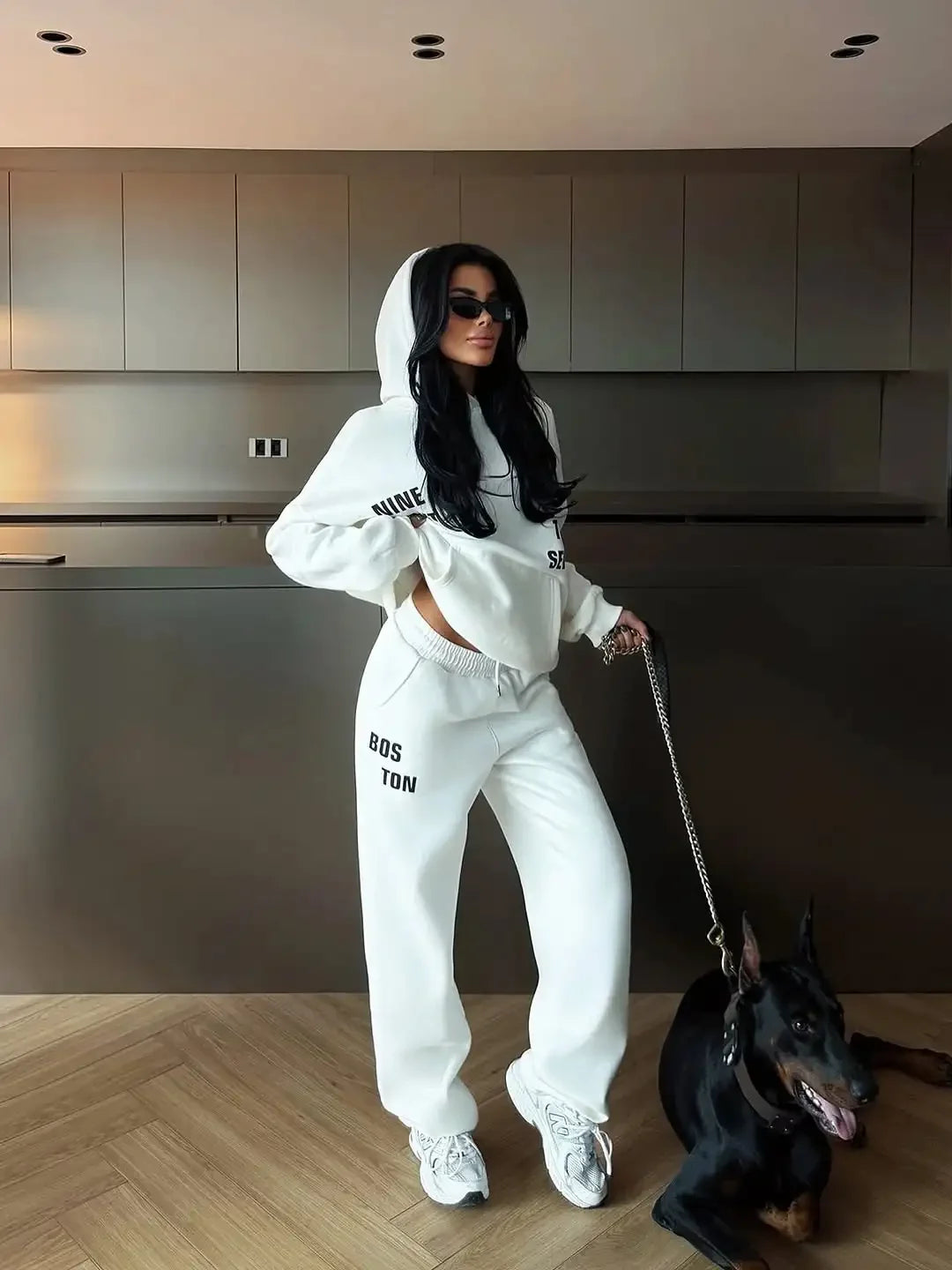 Casual Letter Hooded Sweatshirt Set Women Full Sleeve Hoodie Elastic Waist Straight-leg Pants Suit New Lady Spring Street Outfit