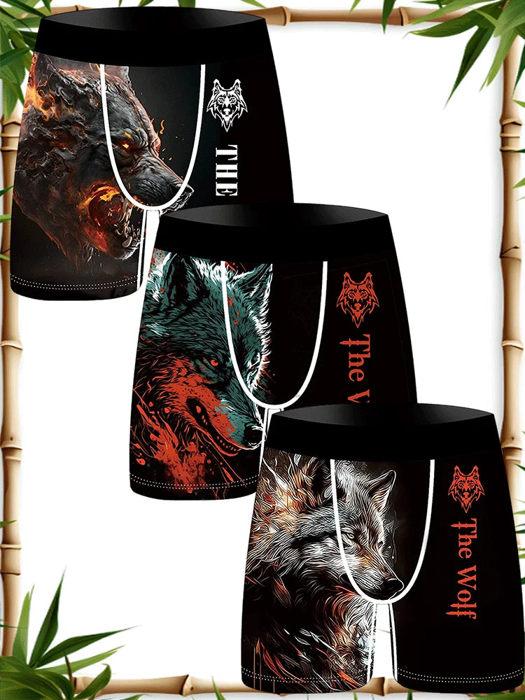 3Pcs Lion Wolf Print Men Underwear Boxers Men's Novelty Underpant Breathable Printed Male Underpants Man Boxer Briefs