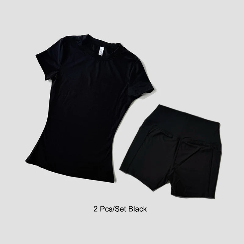 WAREBALL Women Yoga Set Gym Sportswear Sport Top Hight Waist Shorts Suit Fitness Workout Butt Lifting Short Tight Suit - ATFH