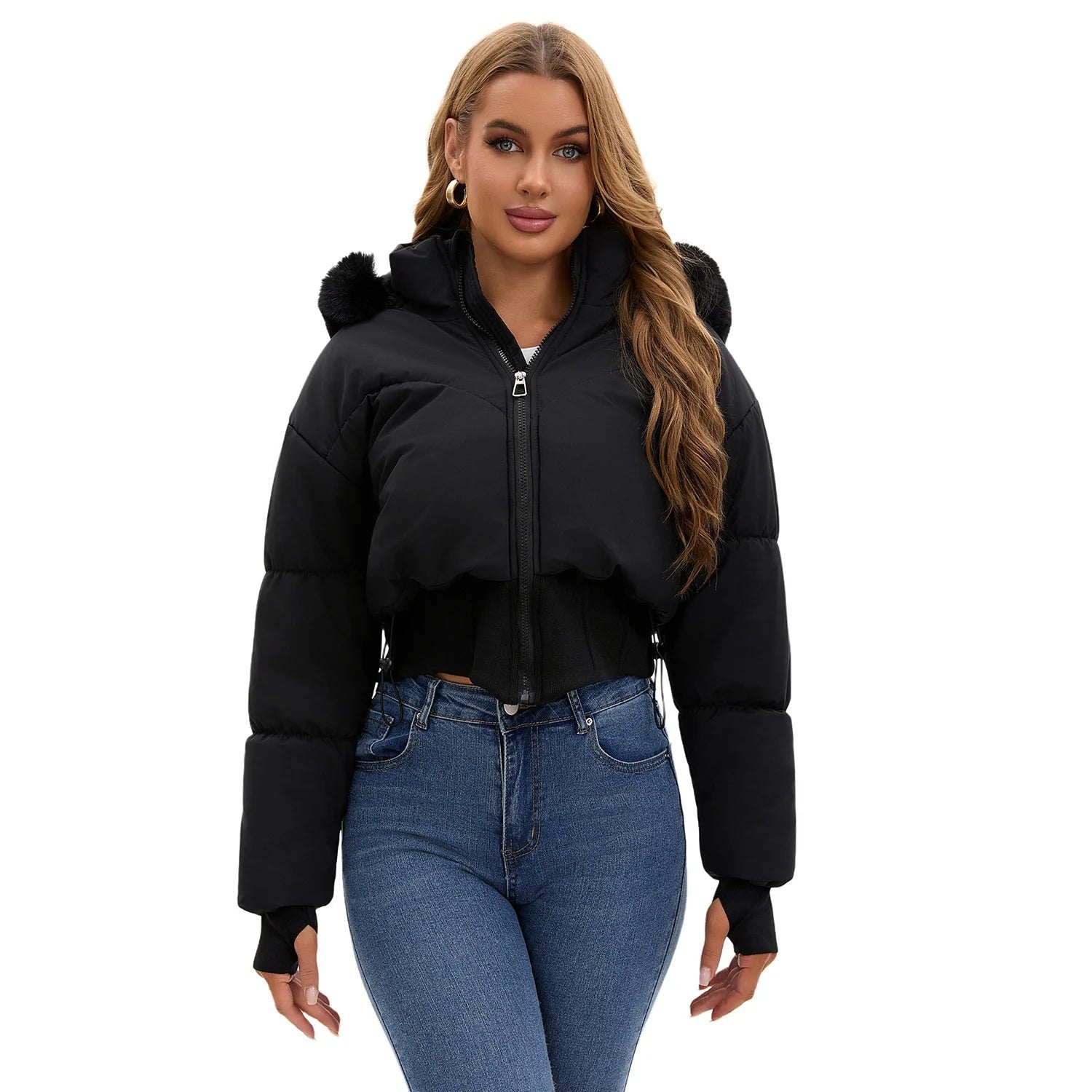 Parkas Women Short Coats Hooded Zipper Full Sleeve Thick Warm Y2k Streetwear Elegant Splice Work Coat Autumn Winter 2025 ATFH
