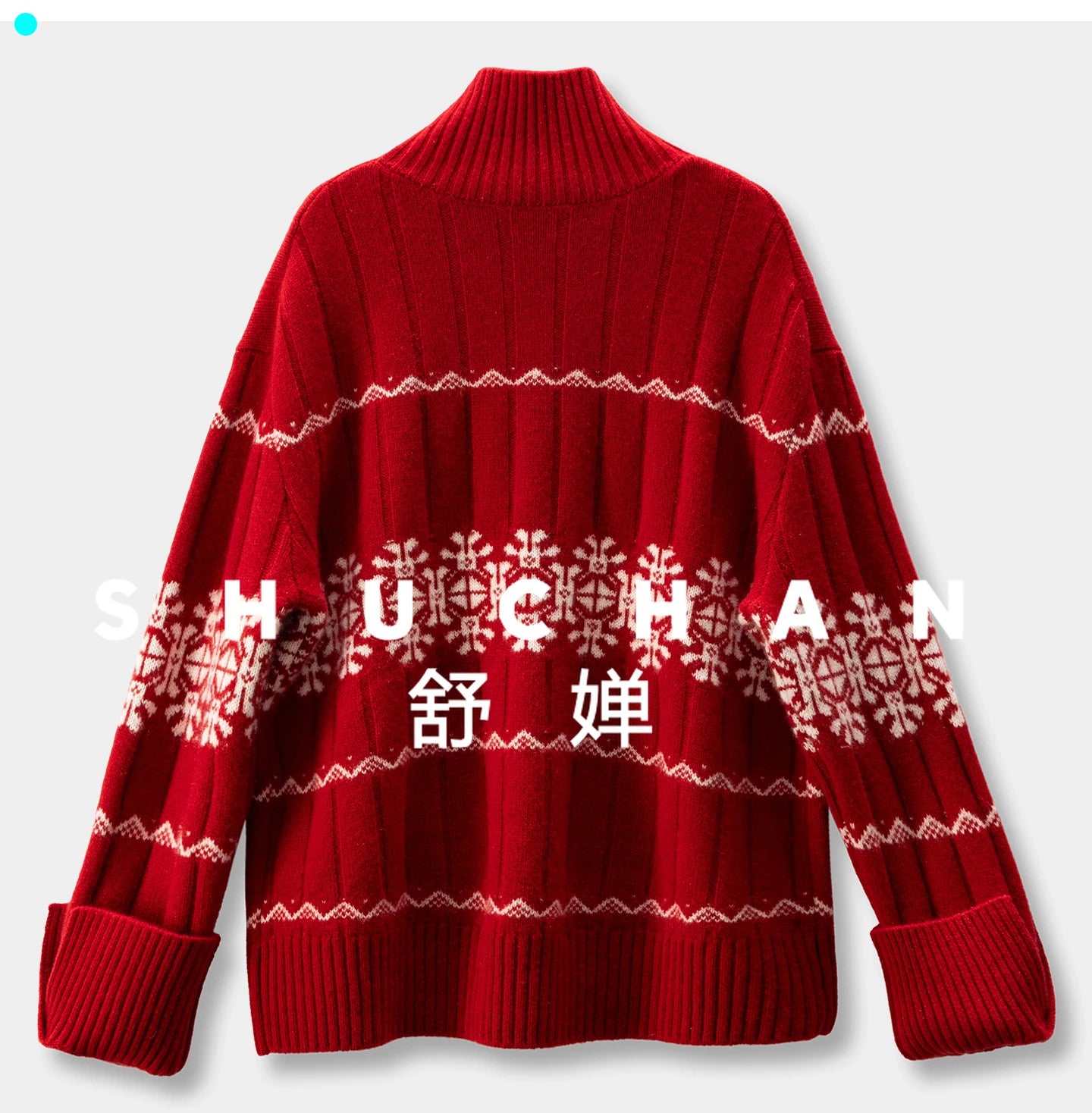 Christmas Knit Pullover Warm Luxury Is Red100 Cashmere Fair Island Jacquard Turtleneck Sweater Women's 500g 18J1 - ATFH