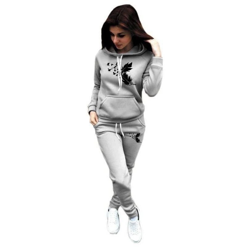 New Fashion Womens Clothes Casual Long Sleeve Hoodie + Pants Sports Suits Autumn/winter Outdoor Fleece Jogging Suit