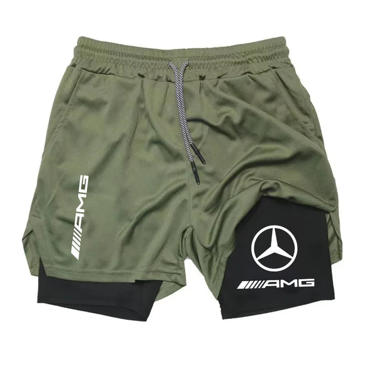 Brand new Mercedes-style 2-in-1 double-layer men's sports shorts, suitable for gym, jogging, training, and other sports activiti