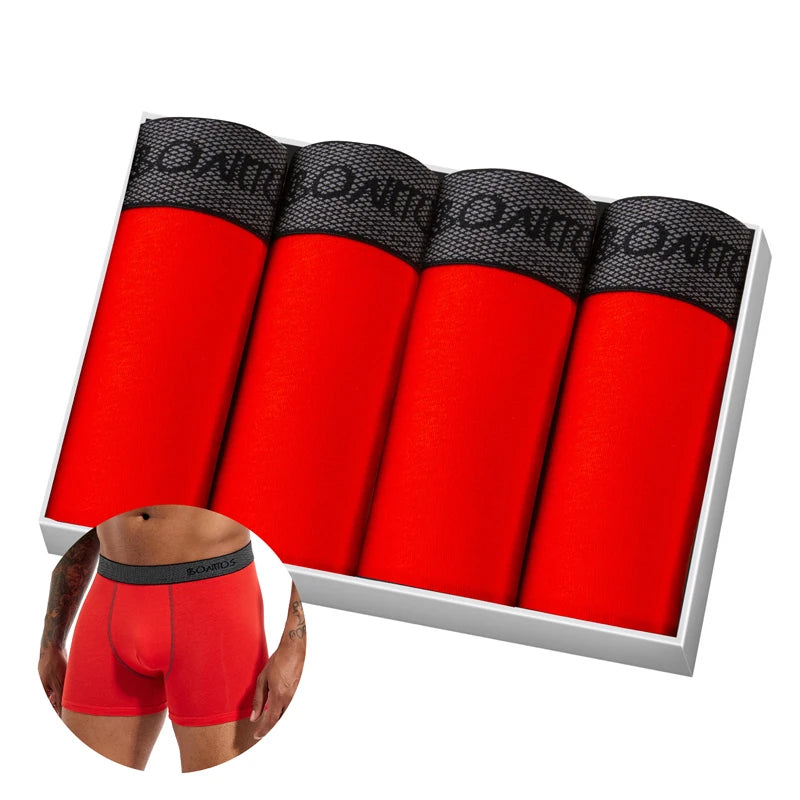 4pcs/pack Boxer Briefs Men's Panties Letter Man Underwear Solid Color Cotton Men Underpants Sexy Undrewear Shorts BONITOS Brand