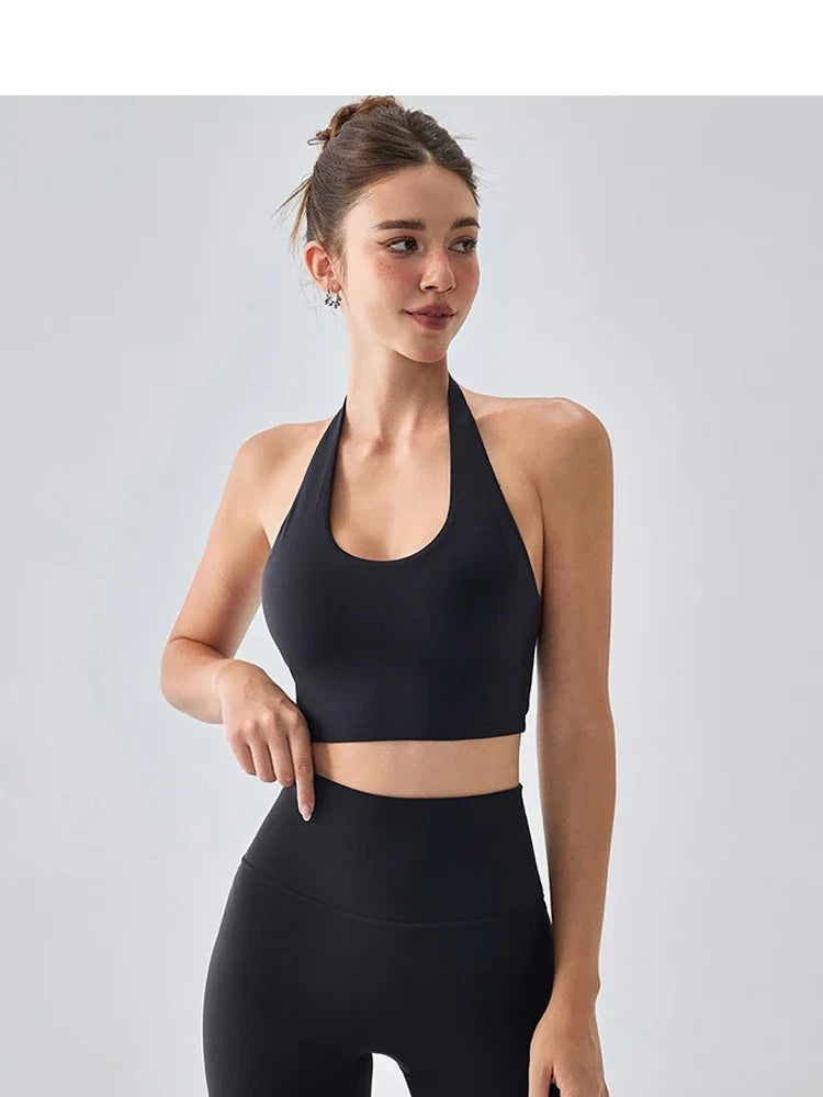 Sexy Sports Bras Women Halter Yoga Bra Tank Top Fitness Gym Shockproof Seamless Running Workout Fast Dry Underwear Push Up Vest - ATFH