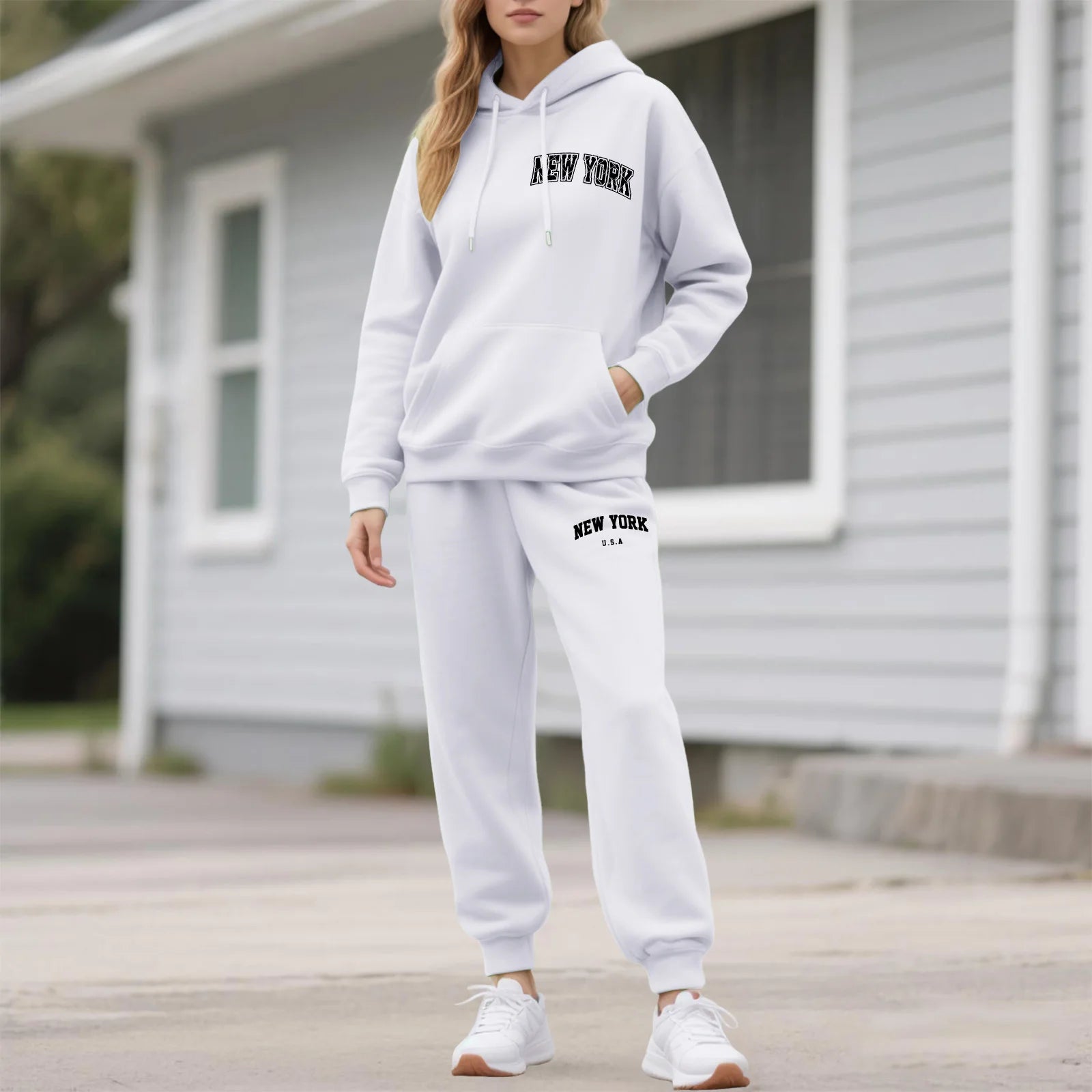 Two-Piece Tracksuit For Women Letter Print Hoodie And Pants Set Long Sleeved Hooded Sweatshirt+Sweatpants Suit Casual Sportswear
