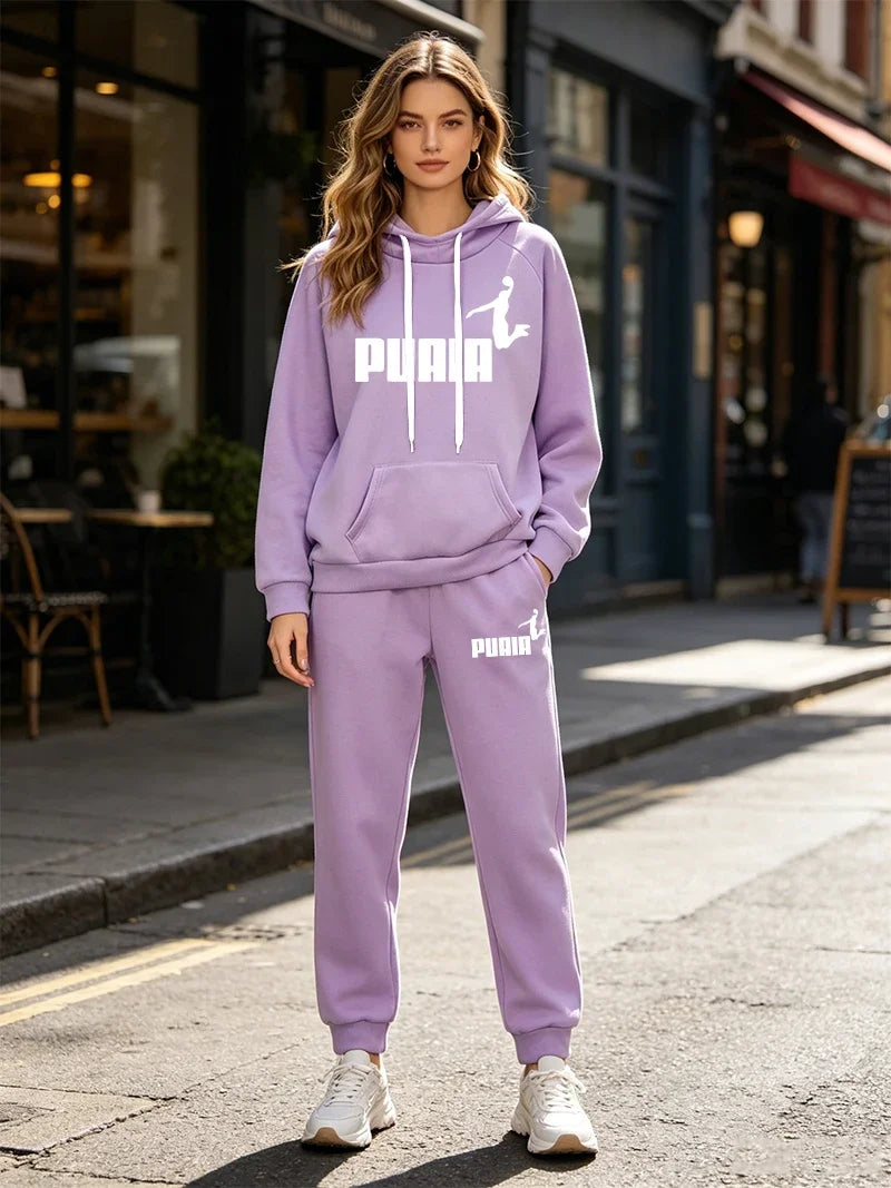 Autumn Winter Womens Tracksuit 2 Pcs Sets Casual Hooded Sweatshirt Outfits Outdoor Sports Clothing Warm Street Woman Pants Suit