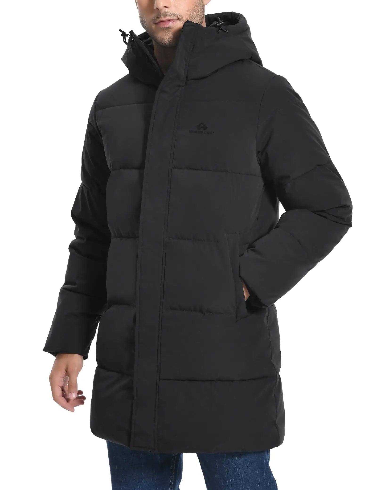 Pioneer Camp Mens Long Winter Coat Hooded Waterproof Insulated Puffer Jacket Thicken Puffy Warm Down Windbreaker Parka