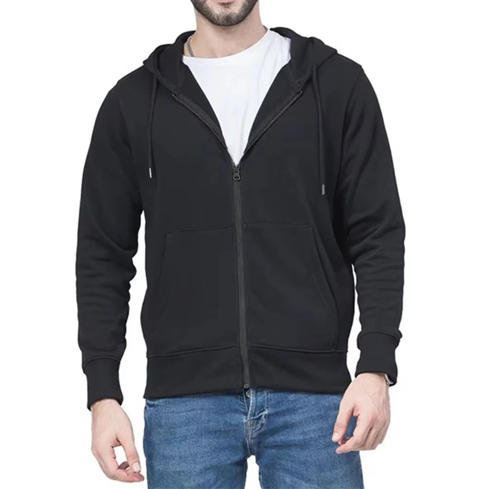 High quality Fashion Zip Hoodies Men Retro Harajuku Solid color Jacket High Street Zip Up Hoodie Casual Loose Sweatshirt Clothes - ATFH