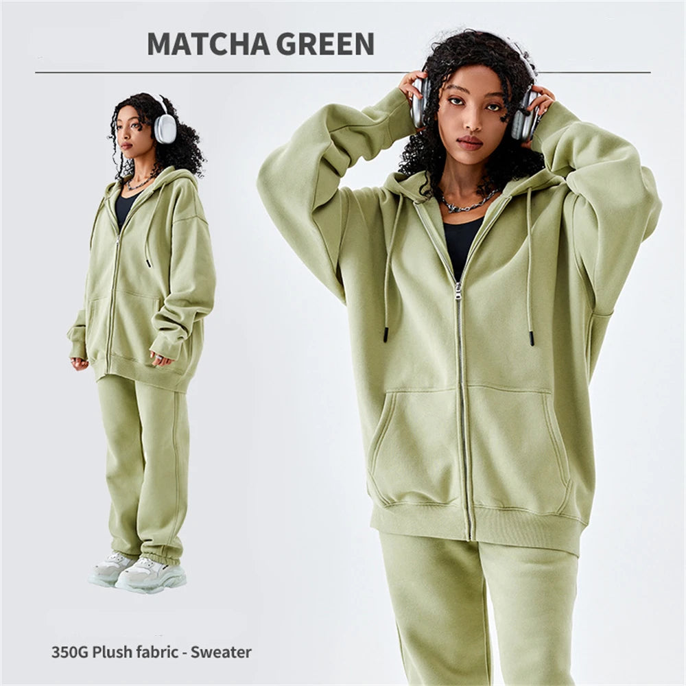 ZODF Basic Winter Men Fleece Zipper Hoodies Unisex Casual Loose 350gsm Warm Solid Hooded Sweatshirts Coats 18 Colors HY0726 - ATFH