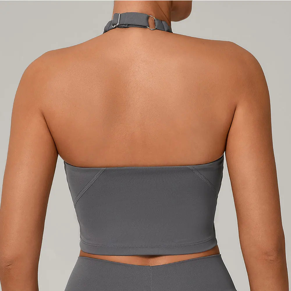 Women Impact Sports Bra Halter Top High Support Push-up Open Back Gym Bra Shockproof Running Fitness Yoga Workout Underwear - ATFH