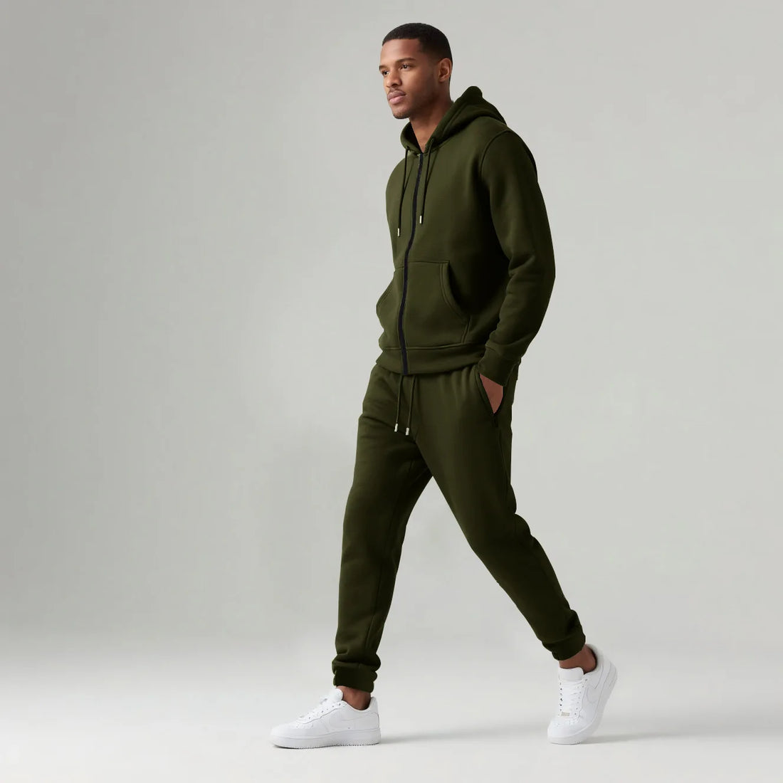 Custom LOGO autumn and winter men's long-sleeved trousers hooded sports and leisure fleece warm and comfortable two-piece set - ATFH