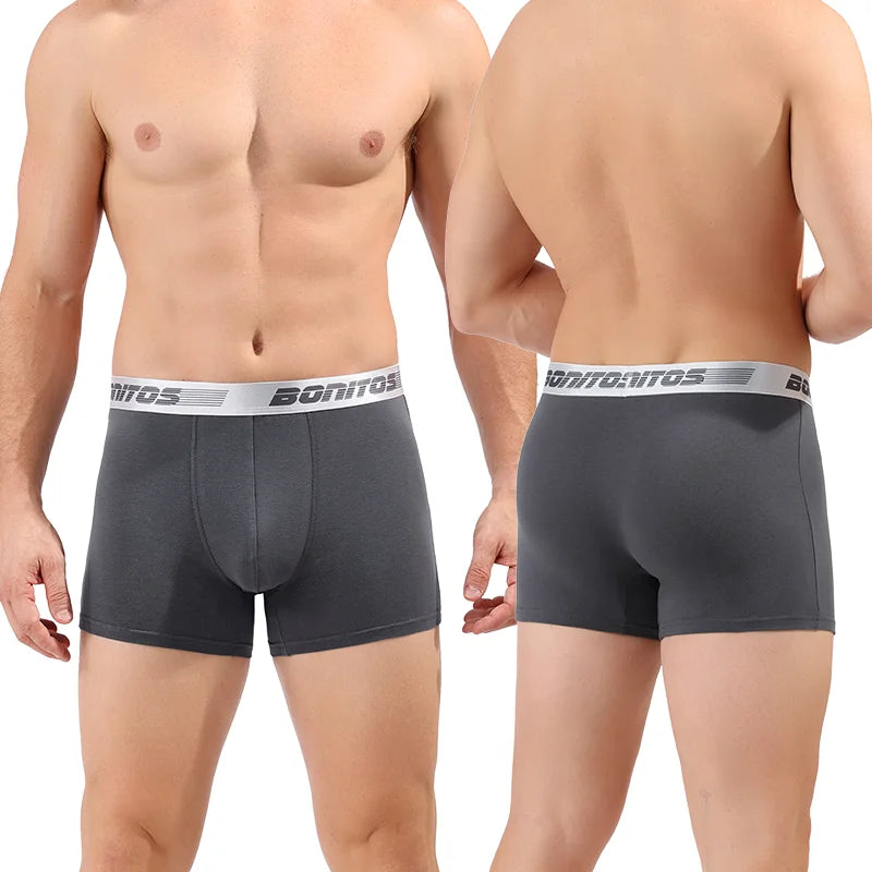 3 Pieces Cotton Men's Panties BONITOS Letter Waistband Boxer Briefs Solid Color Boxers Underwear For Man Classic Men Underpants