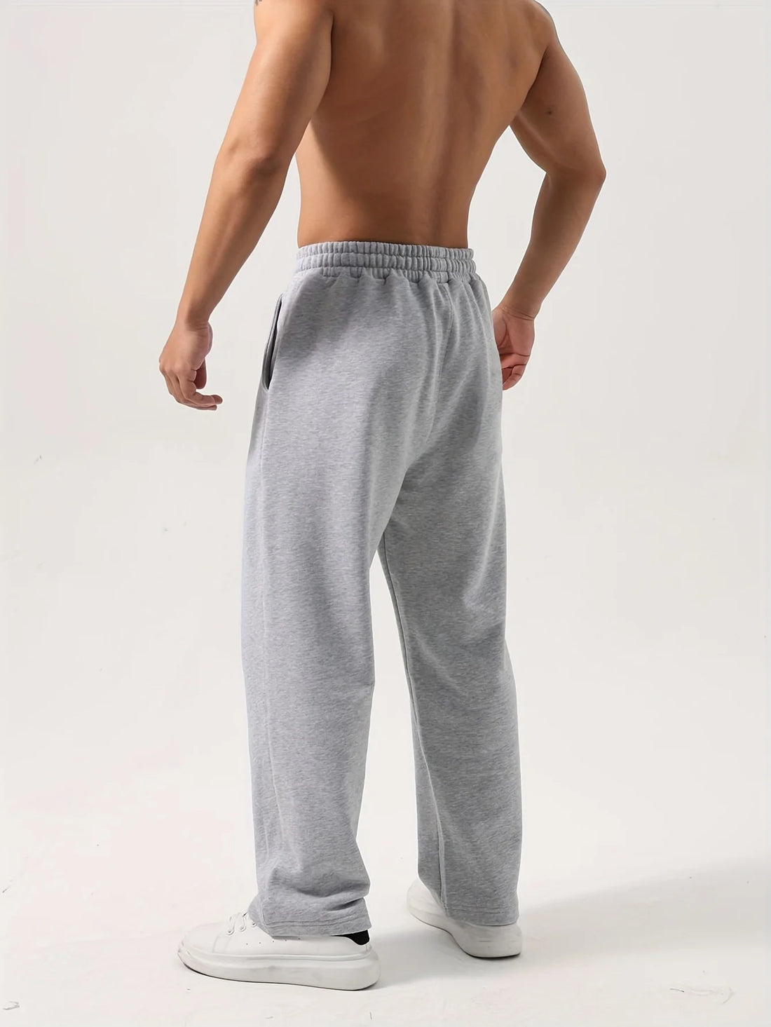 Men's casual athletic trousers loose-fitting straight leg wide-leg style elastic waistband simple solid color pants sweatpants