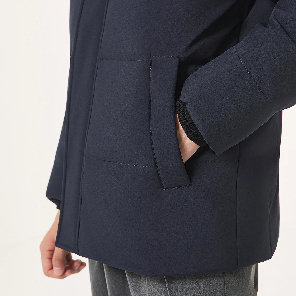 Bosideng Mens Short Hooded Down Jacket With Ribbed Cuffs High Neck And Double Placket For Windproof Warmth