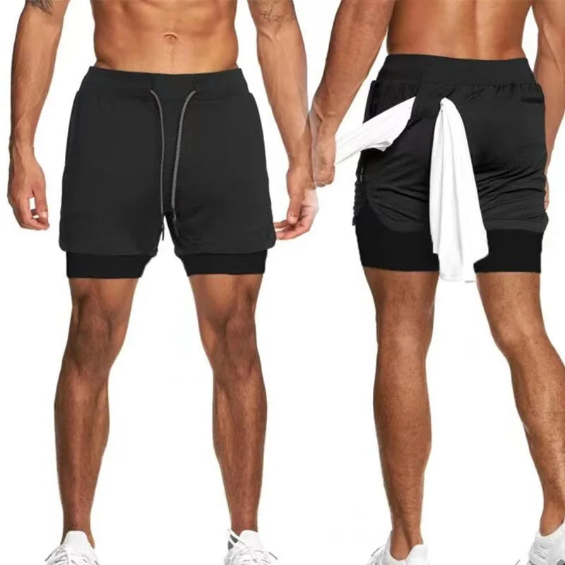 2 in 1 Men's Outdoor Running Shorts Quick-drying Fitness Training Double Layer Sweatpants New Sport Bottoms Bodybuilding Pants