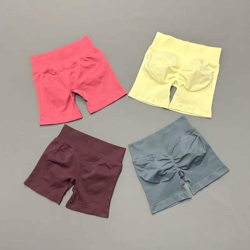 HISTELLO Impact Shorts Women Gym Workout Clothing Low Ribbed Band Sports Yoga Short Pants Seamless Butt Lift Running Leggings
