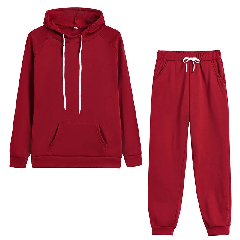 New Women's 2 Pcs Suits Casual Hooded Sweatshirts Outfits Outdoors Sports Jogging Clothing Autumn Winter Street Woman Pants Sets
