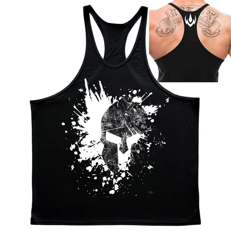 Men's Spartan Helmet Graphic Stringer Tank Top Gym Fitness Sleeveless Shirt Breathable Stylish Comfortable Bodybuilding Workout