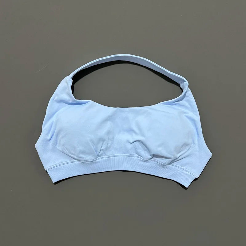 Histello Sports Bra Women Seamless Halter Clothes Neck Strap Padded Yoga Top Gym Backless Bra Running Sportswear Workout Tops - ATFH