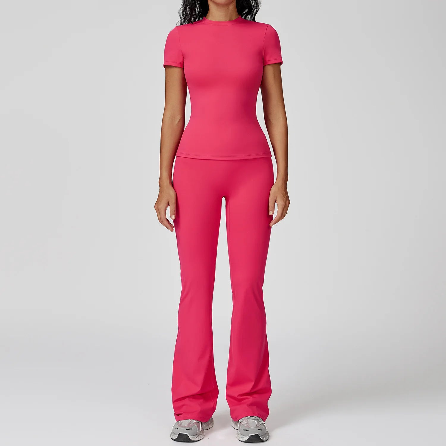 Women  Yoga Set 2PCS Workout Set Sportswear Gym Clothing Fitness Long Sleeve High Waist Leggings Cycling Shorts Sports Suits - ATFH