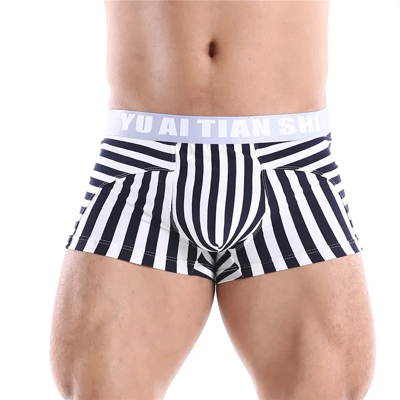 Men Boxers Comfortable Underpants Cotton Low Waist Large Size BoxerShort Striped Breathable Cueca Boxer Homme Underwear