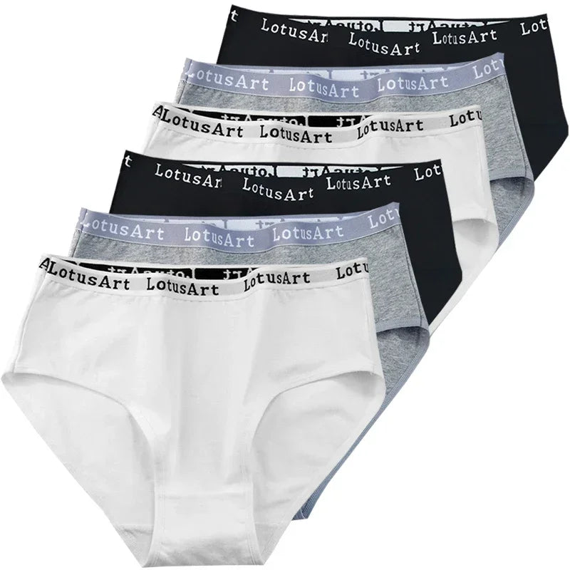 6pcs Cotton Women Panties Lady Plus Size Underwear High Waist Briefs Breathable Solid Color Female Lingerie Shorts
