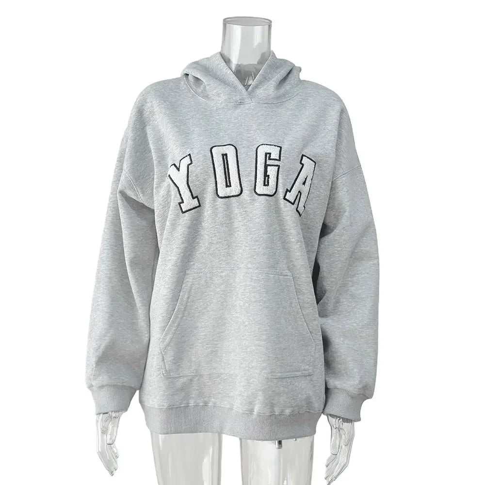 Casual Hooded Hoodies Women Autumn Winter Sweatshirts Letter Embroidery Female Long Sleeve Pullover Tops Oversized Streetwear - ATFH