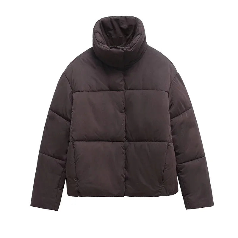 Winter Casual Cotton Coats Women's Stand Collar Zipper Long Sleeve Warm Short Outerwear Ladies Windproof Commuter Jackets ATFH