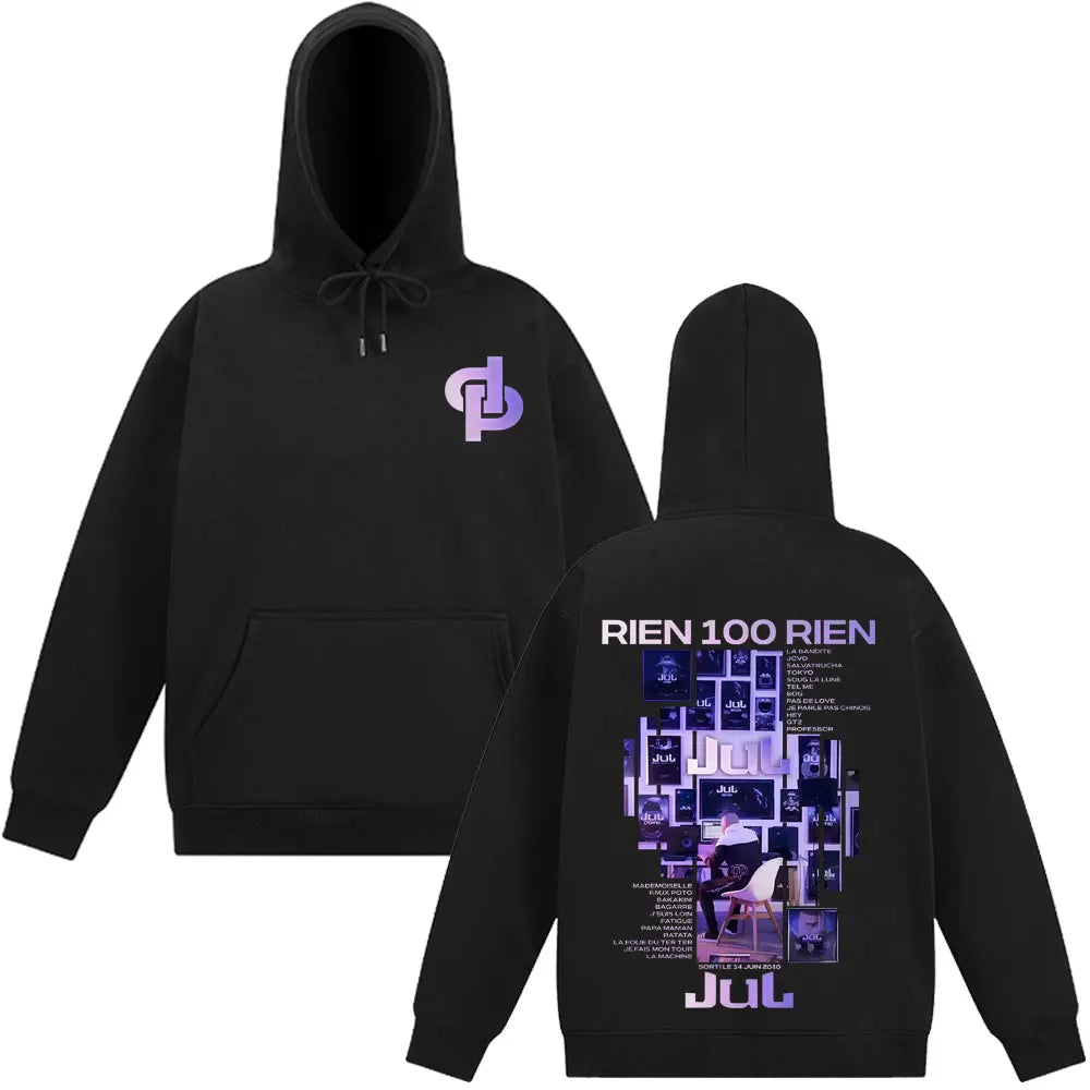 Rapper Jul Rien 100 Rien Album Tour 2025 Graphic Gothic Punk Hoodie Men's Women Fashion Pullover Hip Hop Winter Loose.tracksuit