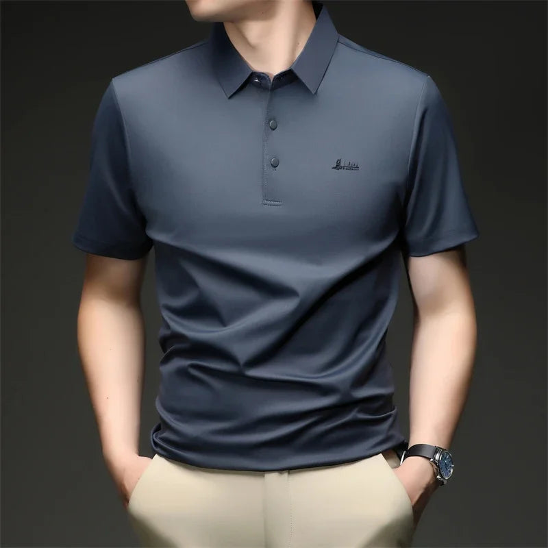 Mens Embroidered Polo Shirt Short Sleeve Slim Fit Casual Style Soft And Comfortable Fabric For Daily Wear And Weekend Getaways