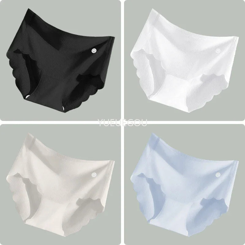 4PCS Ice Silk Seamless Underwear Ultra-thin Women's Panties Sexy Transparent Stretch Briefs High Waist Comfortable Lingerie M-XL
