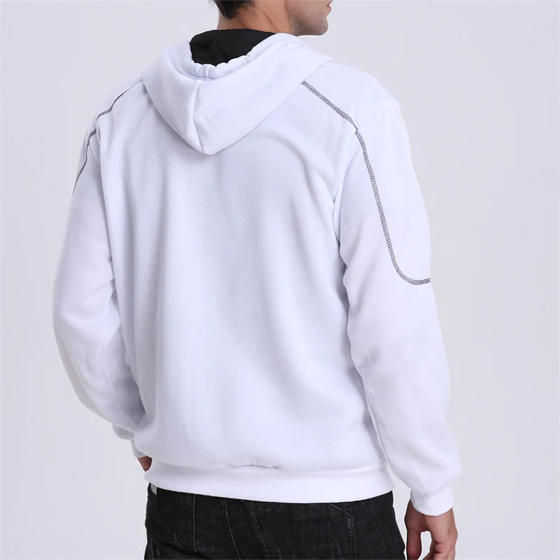 Men's Long Sleeve Zip Up Hoodie Casual Athletic Sweatshirt Hooded Jacket with Pockets Spring Fall Warm Fleece Lined Coat Outwear - ATFH