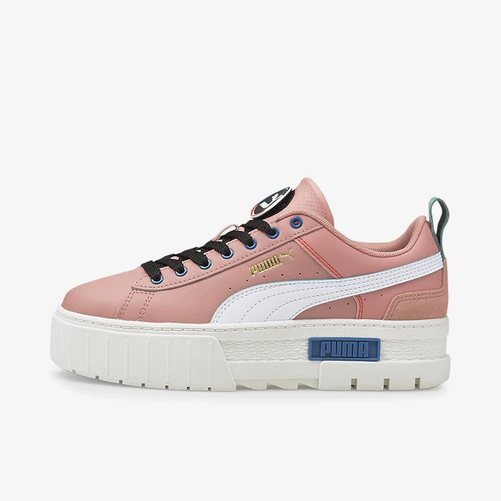 Puma Mayze GO women's blush pink low-top sneakers with thick white sole and white side stripe