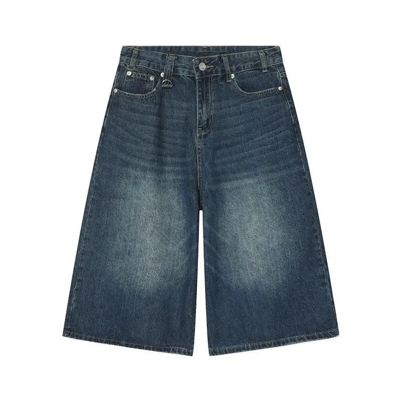 Men's 2026 Summer American High Street Retro Gradient Washed Denim Shorts Lazy Youth Trendy Ins New Versatile Casual Capri Pants ATFH