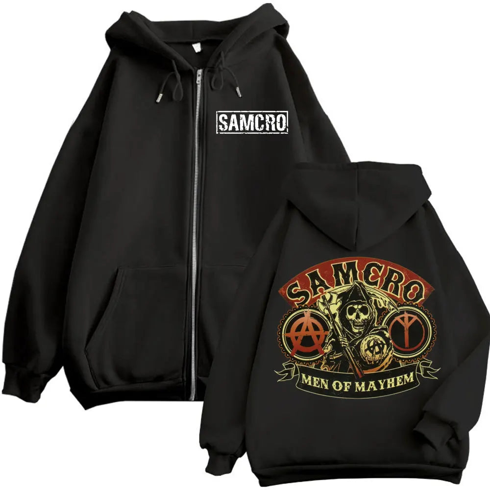 Sons of Anarchy Double Sided Print Zipper Hoodie Men's Women Gothic Vintage Zip Up Sweatshirt Casual Fashion Oversized Pullovers