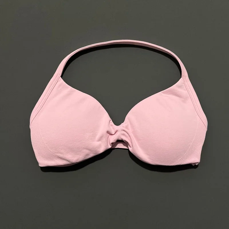 Sports Strappy Bra Yoga Underwear Women Gym Top Running Exercise Backless Bra High Support Active Wear Fitness Workout Halter - ATFH