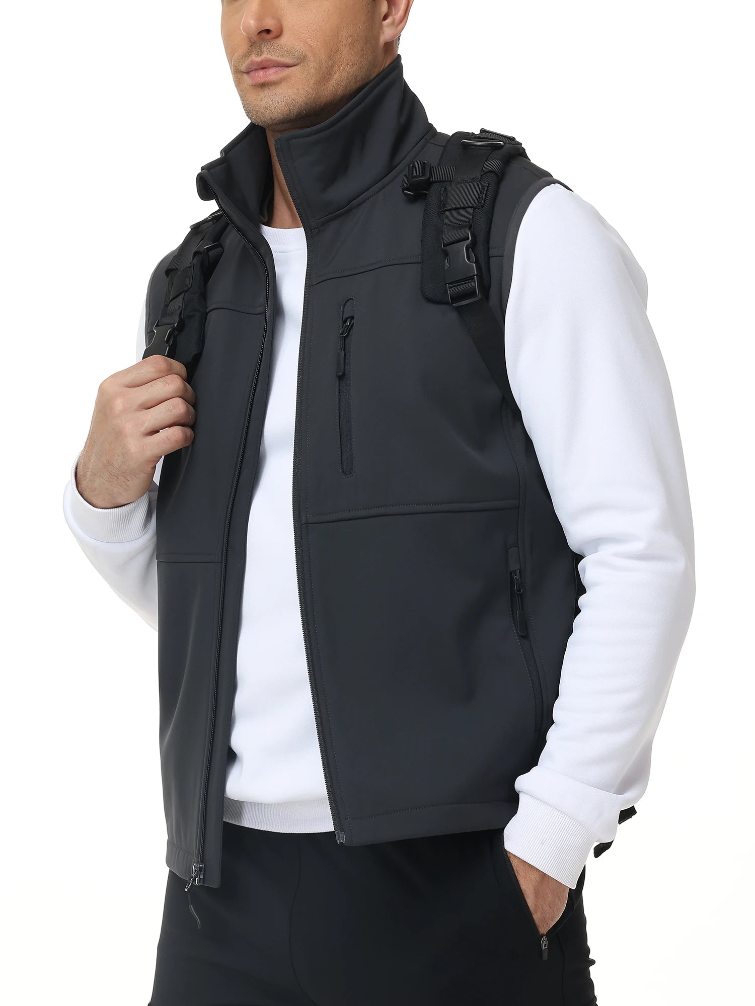 Men's Windproof Softshell Thick Vest, Comfortable Sleeveless Jacket Multi Pocket Sports Vest for Hiking Cycling