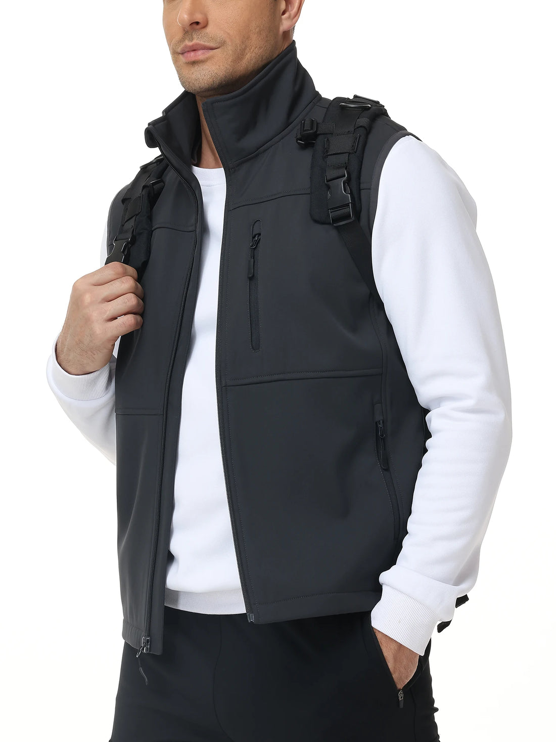 Men's Windproof Softshell Thick Vest, Comfortable Sleeveless Jacket Multi Pocket Sports Vest for Hiking Cycling