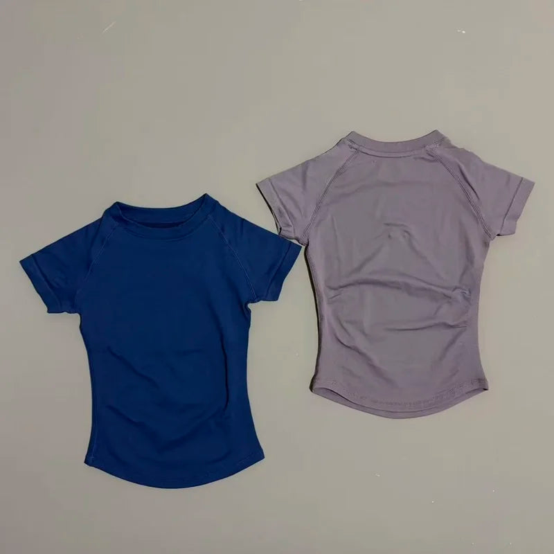 Sport Short Sleeve Top Women Running Sports T Shirt Summer Short Sleeve Round Neck Breathable Stretchy Gym Yoga Fitness Top - ATFH