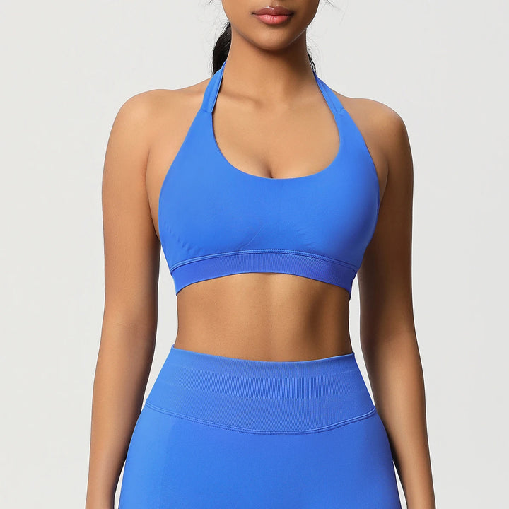 High Stretch Sports Bra Women Halter Seamless Yoga Bra Padded Backless Sports Bras Gym Crop Top Push Up Workout Yoga Tops Woman - ATFH