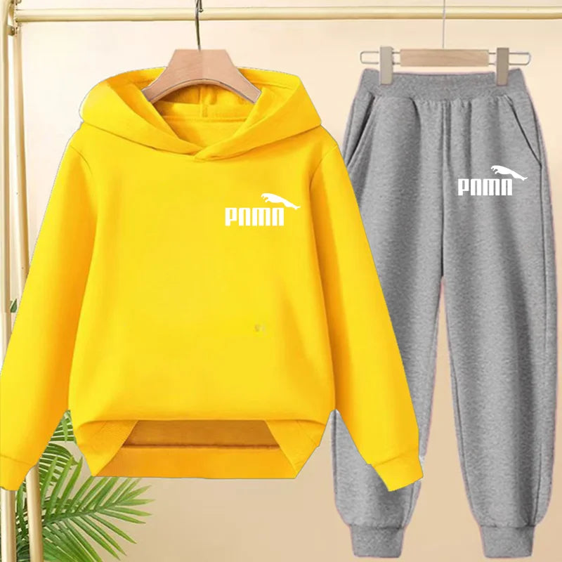 Leisure Children Hoodie Sportswear With Classic Prints Simple Elements Breathable Versatile Two-piece Set For Both Boy And Girl - ATFH