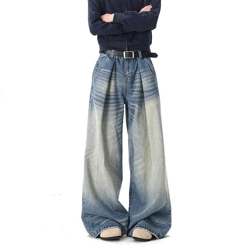 Men's Wide-Leg Baggy Jeans Casual Comfortable Fit Denim Pants Spring 2026 Outdoor Street Style Springy Loose Jeans ATFH
